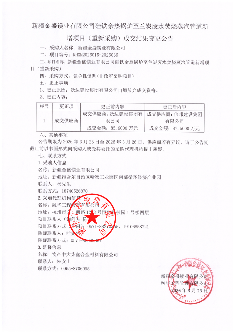 新疆金盛镁业有限公司硅铁余热锅炉至兰炭废水焚烧蒸汽管道新增项目（重新采购）成交结果变更公告_01.png